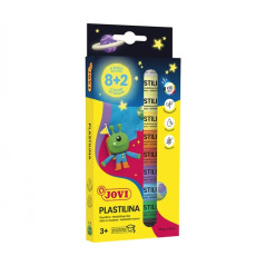 Pack Jovi avec 10 barres de pâte à modeler 15g - 8 couleurs basiques + 2 fluorescentes - Très malléable - Ne sèche pas