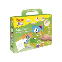Kit Jovi Play & Fun Peinture avec Sable Dinosaure avec 8 Pots de Sable + 1 Poinçon + 3 Feuilles avec Designs de Dinosaures
