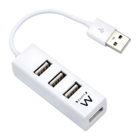 Ewent EW1122 Mini-Hub 4 Ports USB 2.0 - Câble 12cm - Couleur Blanche