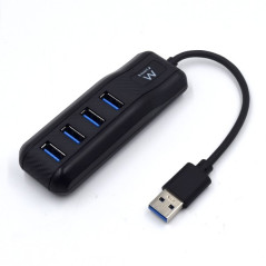 Ewent EW1138 Hub 4 Ports USB 3.2 - Longueur du câble 15 cm - Vitesse de transfert max 5 Gbps - Couleur noire