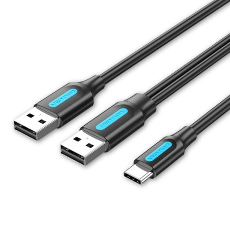 Câble Vention USB-C vers 2xUSB-A 2.0 3A - 1m - Couleur Noire