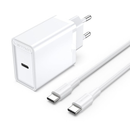 Vention Chargeur Murale USB-C 25W - Câble USB-C 1m - PD3.0 - Couleur Blanche