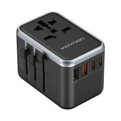 Vention Chargeur de Voyage Universel GaN - 2xUSB-C, 2xUSB-A - 65W - Couleur Noire