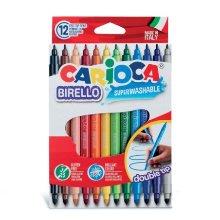 Pack de 12 marqueurs Carioca Birello - Double pointe fine et moyenne - Encre super lavable et non toxique