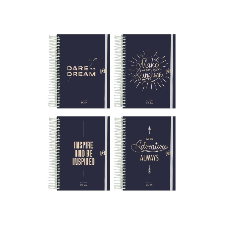 Pack de 8 - Agenda Scolaire Oxford So Chic 25/26 Spirale Journalier - Taille 8º - Couverture Rigide - Coins Micro-perforés