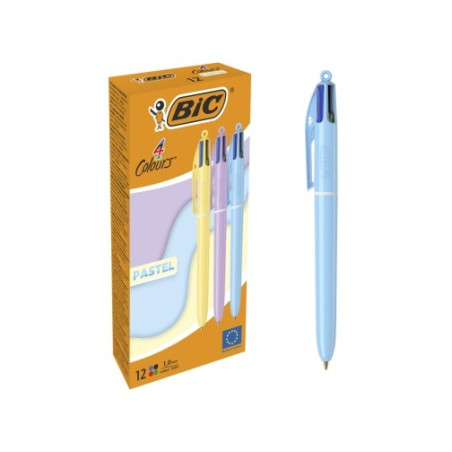 Pack de 12 - Bic 4 Couleurs Pastel Stylo à bille rétractable - Pointe moyenne de 1,0 mm - Encre à base d'huile