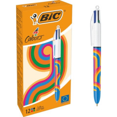 Pack de 12 - Bic 4 Couleurs Décorations Lignes Stylo à bille rétractable - Pointe moyenne de 1,0 mm - Encre à base d'huile