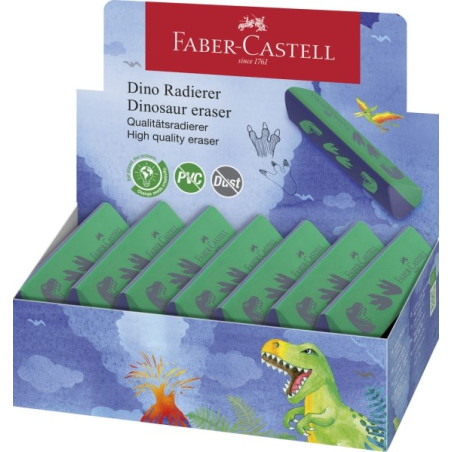 Pack de 15 - Gomme Faber-Castell Dinosaure sans PVC - Forme Triangulaire Ergonomique - Sans Résidus
