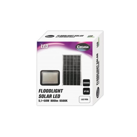 Projecteur LED Cegasa Floodlight 800lm 6500K - Panneau Solaire Intégré 5V-6W - Autonomie jusqu'à 12h - Résistance IP65