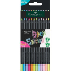 Faber-Castell Black Edition Pack de 12 Crayons de Couleur NéonPastel - Mine Super Douce - Bois Noir