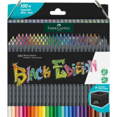 Faber-Castell Black Edition Pack de 100 Crayons de Couleur - Mine Super Douce - Bois Noir