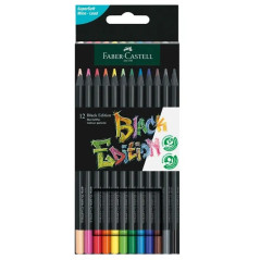 Faber-Castell Black Edition Pack de 12 Crayons de Couleur - Mine Super Douce - Bois Noir