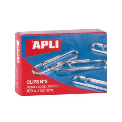 Apli Pack de 100 Clips Nickelés N2 32mm
