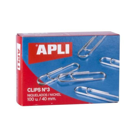 Apli Lot de 100 Clips Nickelés N3 40 mm