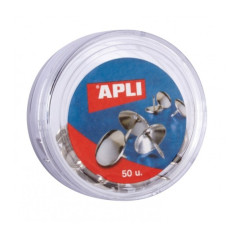 Apli Boîte de 50 punaises nickelées - Tête arrondie - Pointe pointue - Polyvalente pour la maison et le bureau - Couleur Argent