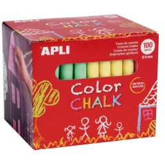 Apli Pack de 100 craies rondes de couleurs assorties Ø 9 x 80 mm - Sans poussière
