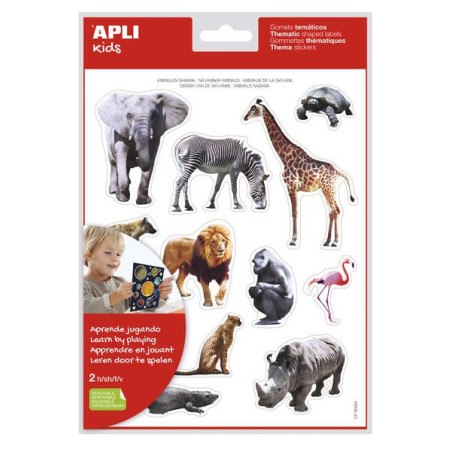 Pack de 5 - Apli Gomettes Thème Animaux de la Savane réalistes - 24 Gomettes - Adhésif amovible - Développé avec des éducateurs