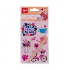Apli Sachet d'autocollants de fleurs transférables - Comprend 1 feuille avec 8 autocollants et un bâton en bois