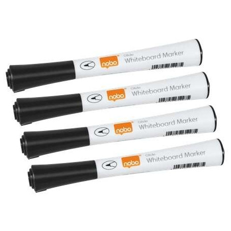 Nobo Pack de 4 marqueurs pour tableau blanc - Pointe fine 1 mm - Encre à faible odeur - Couleur Noir