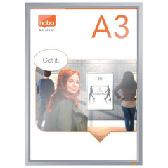 Nobo Porte-affiche avec cadre à clip en aluminium A3 – Cadre anodisé élégant – Mécanisme de clip à clipser – Surface