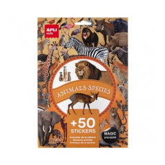 Apli Pack de 50 Stickers Amovibles Animaux de la Savane - Développe les Compétences Psychomotrices Fines - Images Réalistes
