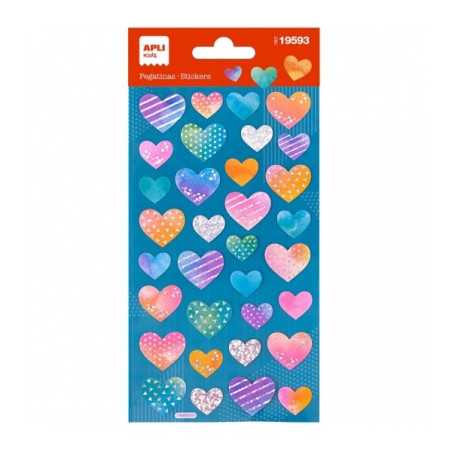 Apli Sachet d'Autocollants Coeurs Holographiques - Adhésif Permanent - Décoration d'Albums et de Cartes