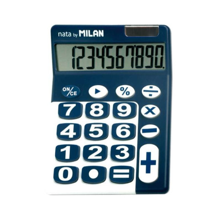 Calculatrice de bureau Milan à 10 chiffres - Grandes touches - Mise hors tension automatique - Couleur bleu et blanc