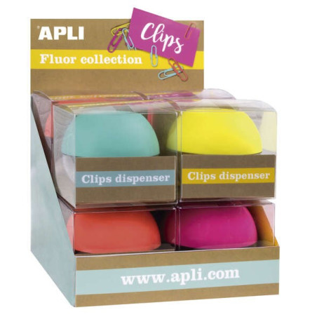Présentoir à Clip Apli Fluor Collection - Ø 70x60 mm - 8 Distributeurs en 4 Couleurs - Couvercle Magnétique "Soft Touch"