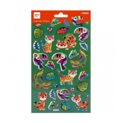 Apli Sachet de Stickers Animaux de la Jungle - Finition Métallique - Adhésif Permanent