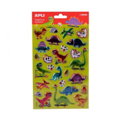 Apli Sachet de Stickers Dinosaures - Finition Métallique - Adhésif Permanent - Idéal pour le Scrapbooking et la Décoration