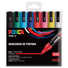 Posca PC-5M/8C Etui de 8 Marqueurs Peinture - Pointe Polyester 1,8-2,5 mm - Encre à Base d'Eau - Résistant à la Lumière