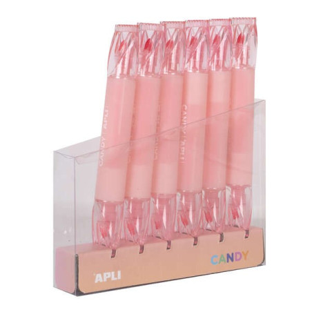 Pack de 6 - Apli Pink Candy Surligneurs - Double Pointe : 5 mm Plat et 2 mm Rond - Recharge de 6