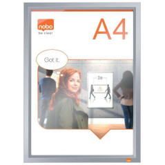 Nobo Porte-affiche à clip en aluminium A4 - Cadre anodisé - Changement rapide et facile - Blanc