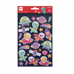 Apli Sachet de Stickers Dinosaures dans l'Espace - Relief et Détails Métalliques - Adhésif Permanent
