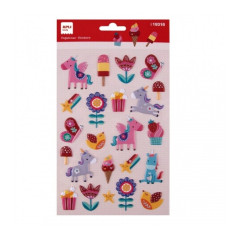Apli Sachet de Stickers Fleurs et Licornes - Gaufrage et Détails Métallisés - Adhésif Permanent