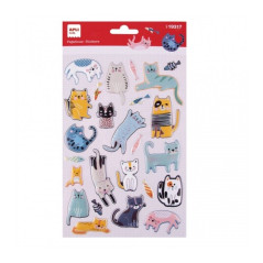 Apli Sachet de Stickers Chat - Gaufrage et Détails Métalliques - Adhésif Permanent - Idéal pour le Scrapbooking et la Décoration