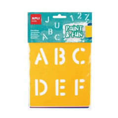 Apli Kids Sachet de 6 Pochoirs Lettres et Chiffres - 26 Lettres et 10 Chiffres - Polypropylène Souple - Lavable
