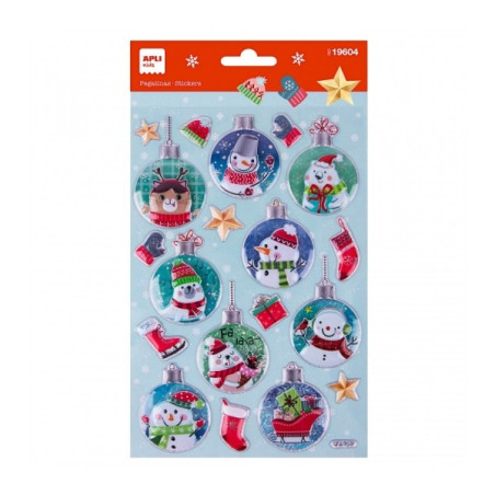 Apli Sachet d'autocollants de Noël Boule de Bonhomme de Neige - Adhésif Permanent - Motifs Assortis