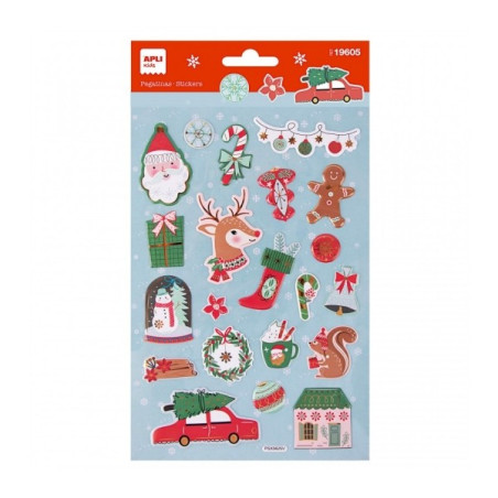 Apli Sachet d'autocollants de Noël Renne - Adhésif permanent - 22 autocollants assortis - Idéal pour décorer cadeaux et cartes