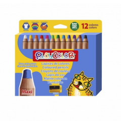 PlayColor Pack de 12 Crayons de Couleur à Pointe Épaisse + Taille-Taille - Trait Extra Lisse