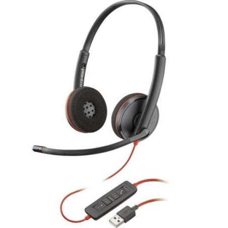 PlantronicsPoly Blackwire C3220 Casque USB-A avec microphone - Oreillettes rembourrées - Commandes filaires - Couleur noire