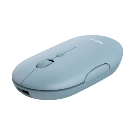 Souris sans fil rechargeable Trust Puck 1600dpi - 3 boutons silencieux - Ultra fine - Utilisation ambidextre - Couleur bleue