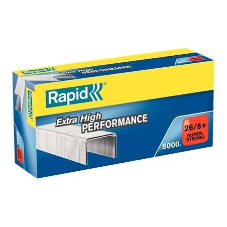 Boîte Rapid Super Strong de 5000 agrafes 26/8+ - Jusqu'à 50 feuilles - Fil galvanisé super renforcé - Broche 8,5 mm