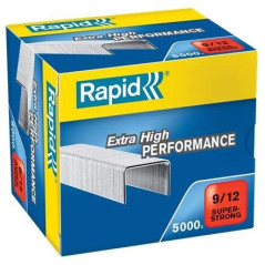 Rapid Super Strong Boite de 5000 Agrafes 9/12 - De 60 à 90 Feuilles - Fil Galvanisé Super Renforcé - Broche 12mm