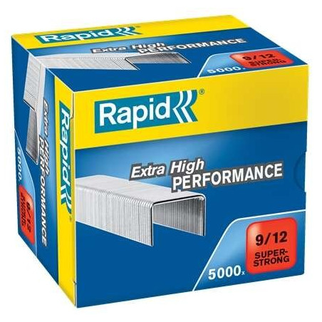 Rapid Super Strong Boite de 5000 Agrafes 9/12 - De 60 à 90 Feuilles - Fil Galvanisé Super Renforcé - Broche 12mm