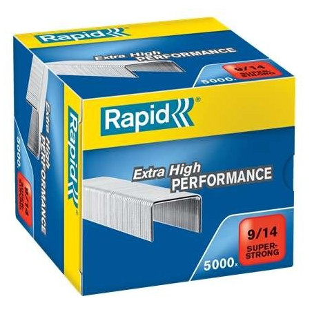 Rapid Super Strong Boite de 5000 Agrafes 9/14 - De 80 à 110 Feuilles - Fil Galvanisé Super Renforcé - Broche 14mm